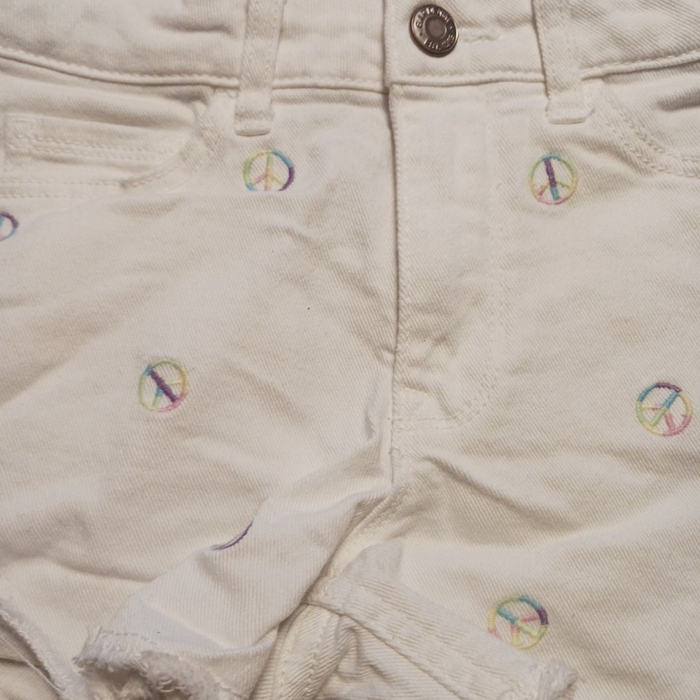 Gap Kids Girls White Denim Shorts Embroidered Rainbow Size 7 - Picture 2 of 3